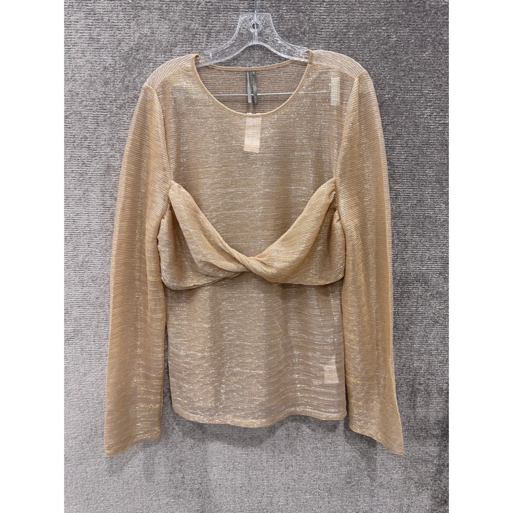 Anthropologie Top Women XL Gold Twisted Knot Metallic Long Sleeve Shimmer Sable - Picture 4 of 10